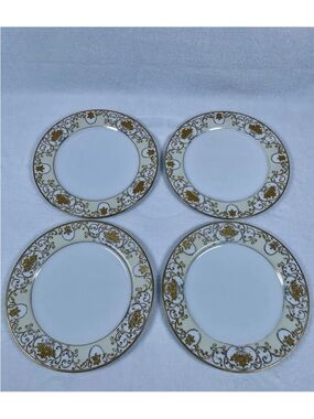 LOT OF 4 Vtg Meito China CRESCENT Dinner Plates 9 3/4” Gold Hand Painted Japan